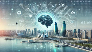 DALL·E 2024 10 03 09.59.09 A futuristic and modern depiction of artificial intelligence and machine learning in Azerbaijan. The image features advanced digital elements like neu