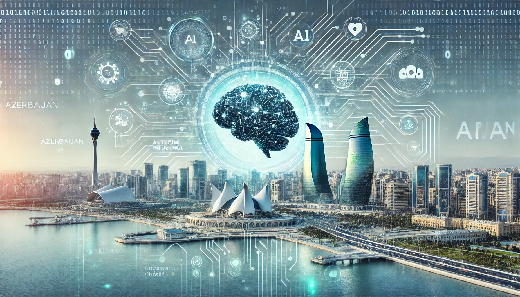 DALL·E 2024 10 03 09.59.09 A futuristic and modern depiction of artificial intelligence and machine learning in Azerbaijan. The image features advanced digital elements like neu